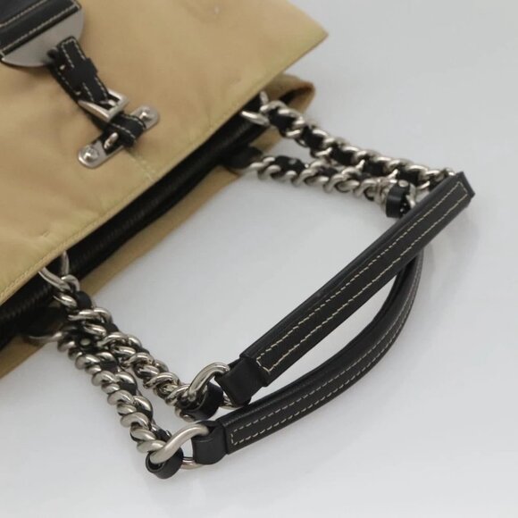 PRADA Chain Tote Bag Nylon Leather Beige Silver - Picture 7 of 15
